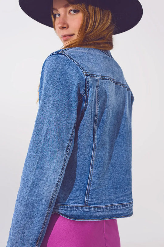 Denim jacket in light blue wash with sequin detail - Jackets