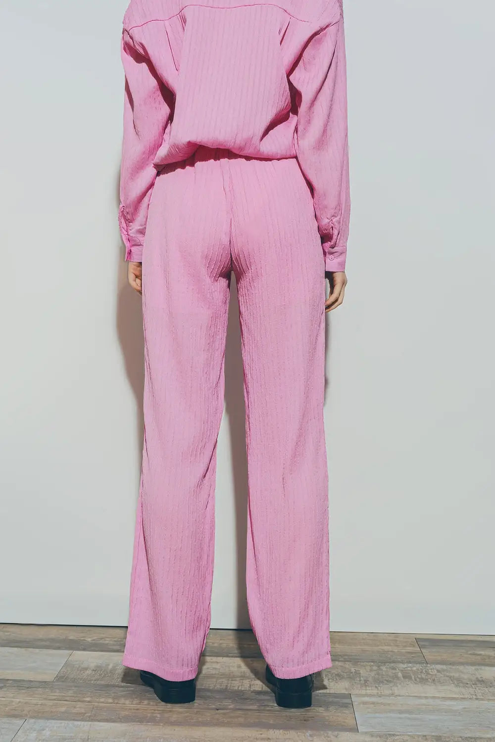 Textured Wide Leg Pants in Pink - Pants