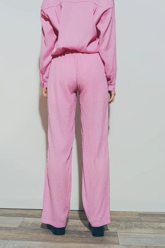 Textured Wide Leg Pants in Pink - Pants