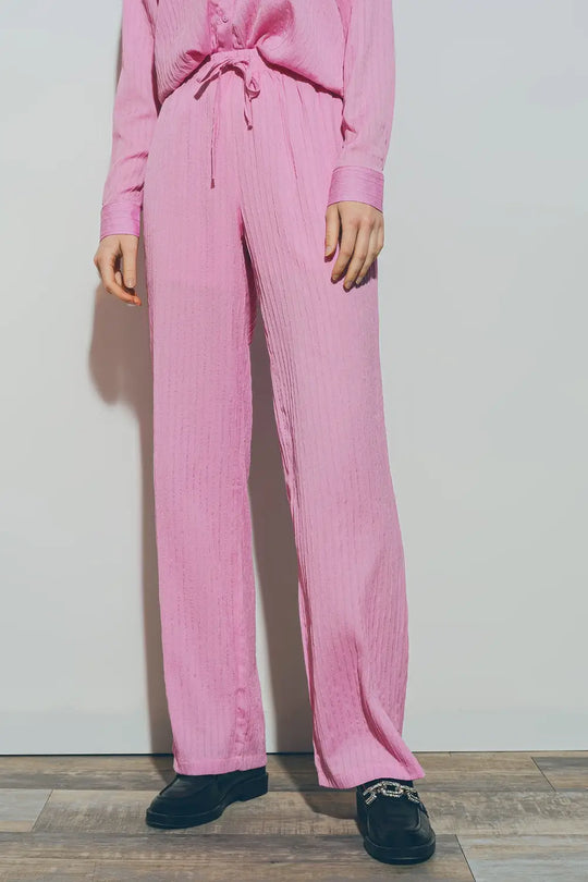Textured Wide Leg Pants in Pink - Pants