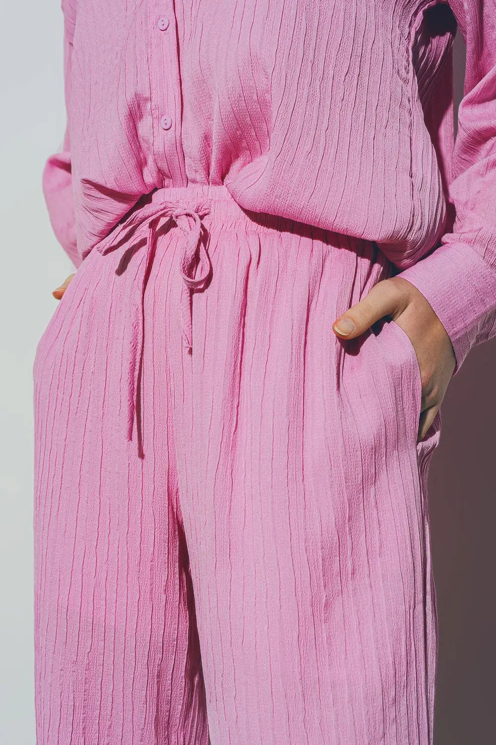 Textured Wide Leg Pants in Pink - Pants
