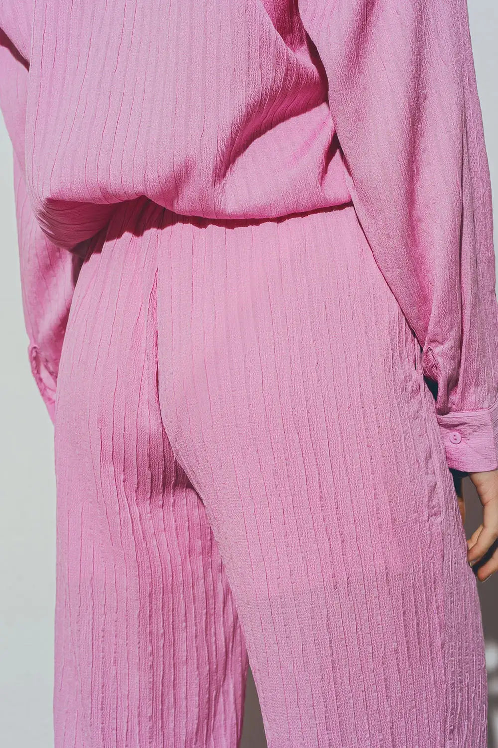 Textured Wide Leg Pants in Pink - Pants