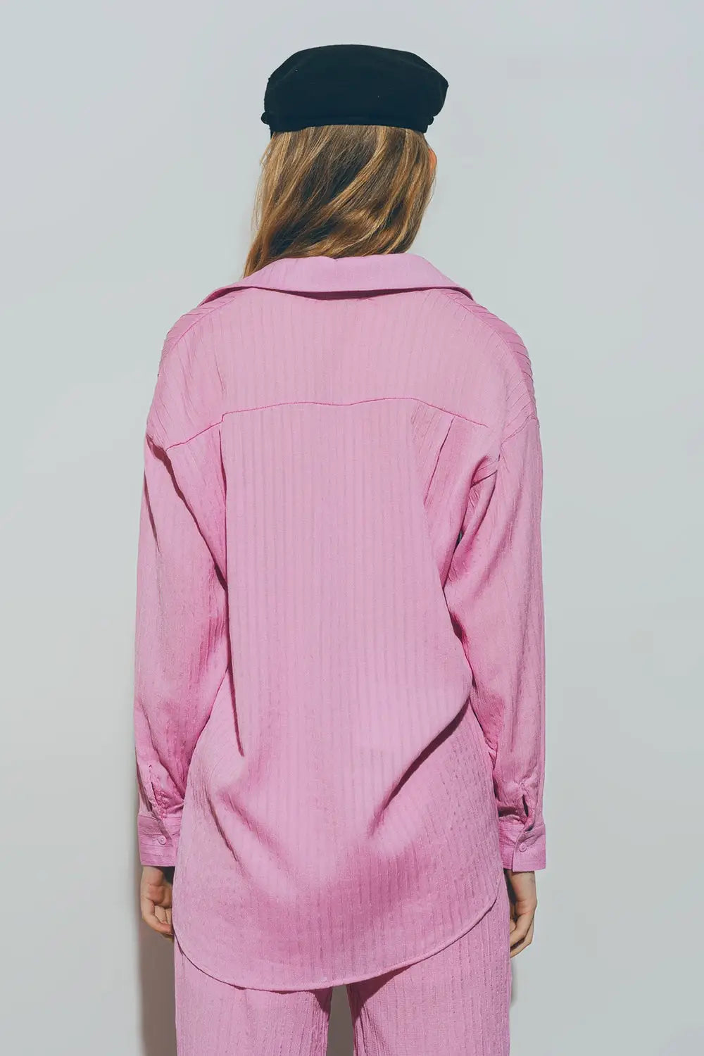 Textured Loose Shirt in Pink - Shirts