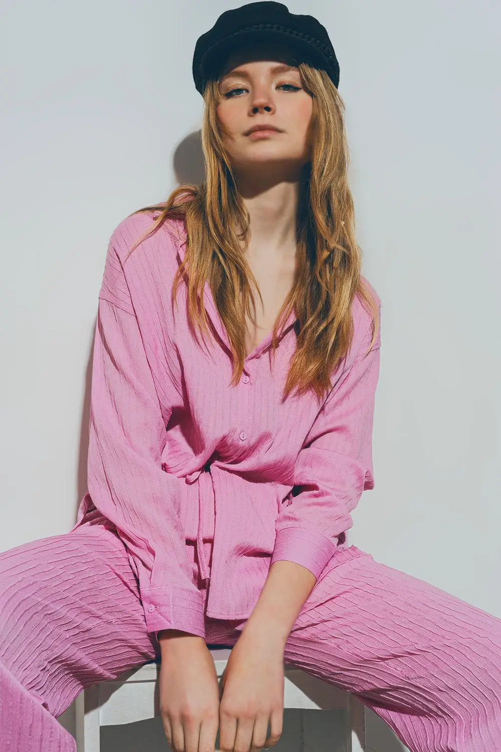 Textured Loose Shirt in Pink - Shirts