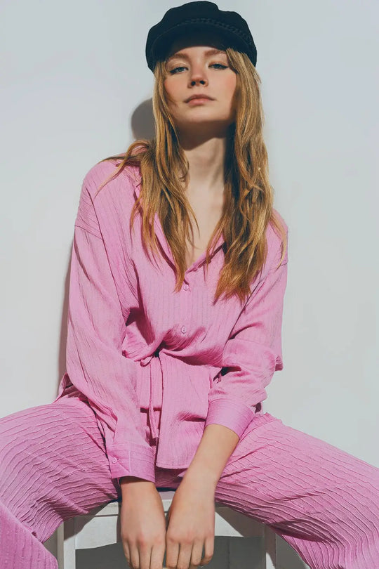 Textured Loose Shirt in Pink - Shirts