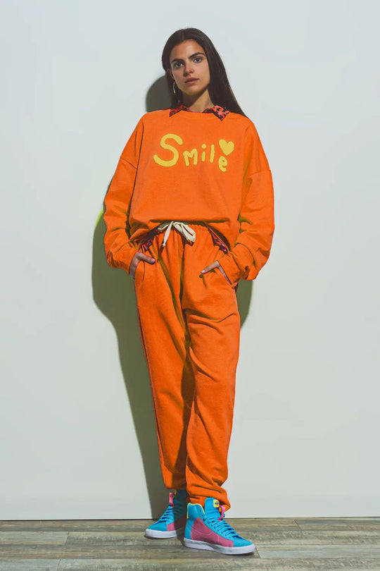 Oversized Jogger with Tie Waist in Bright Orange - ORANGE / ONE - Pants