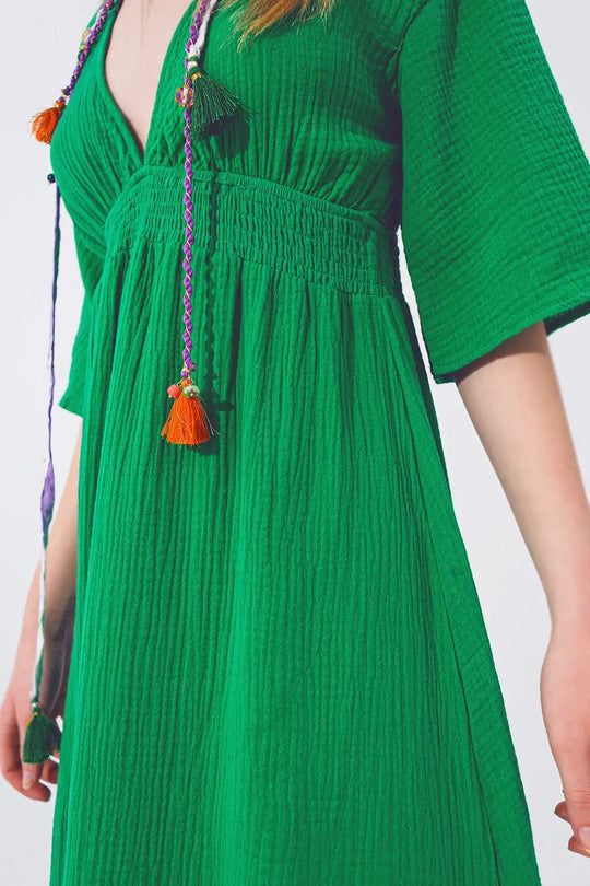 Textured V-Neck Maxi Dress in Green - Dresses