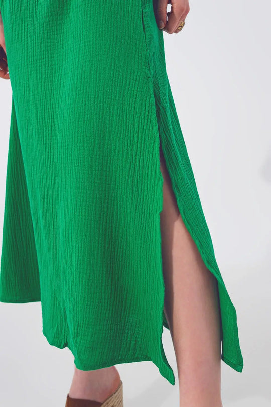 Textured V-Neck Maxi Dress in Green - Dresses