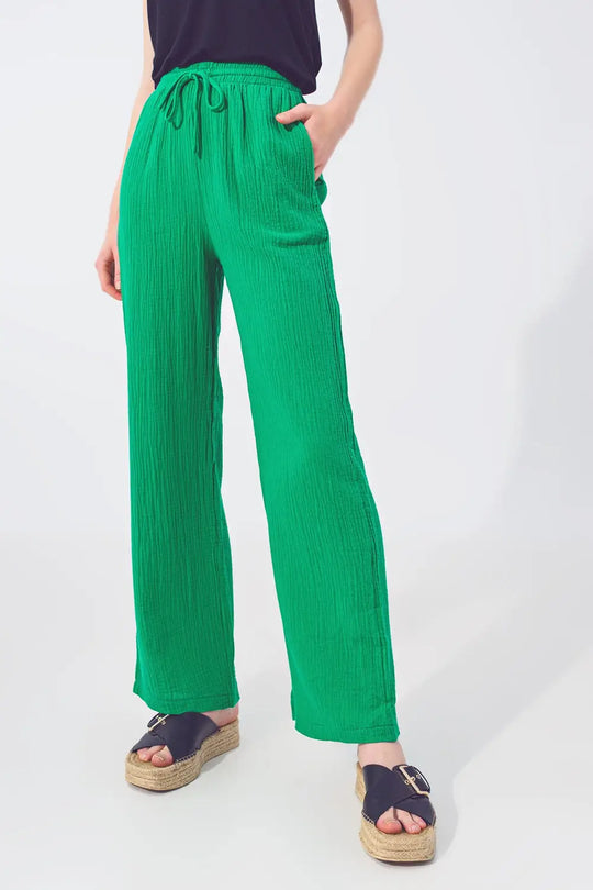 Textured Loose Fit Pants in Green - Pants