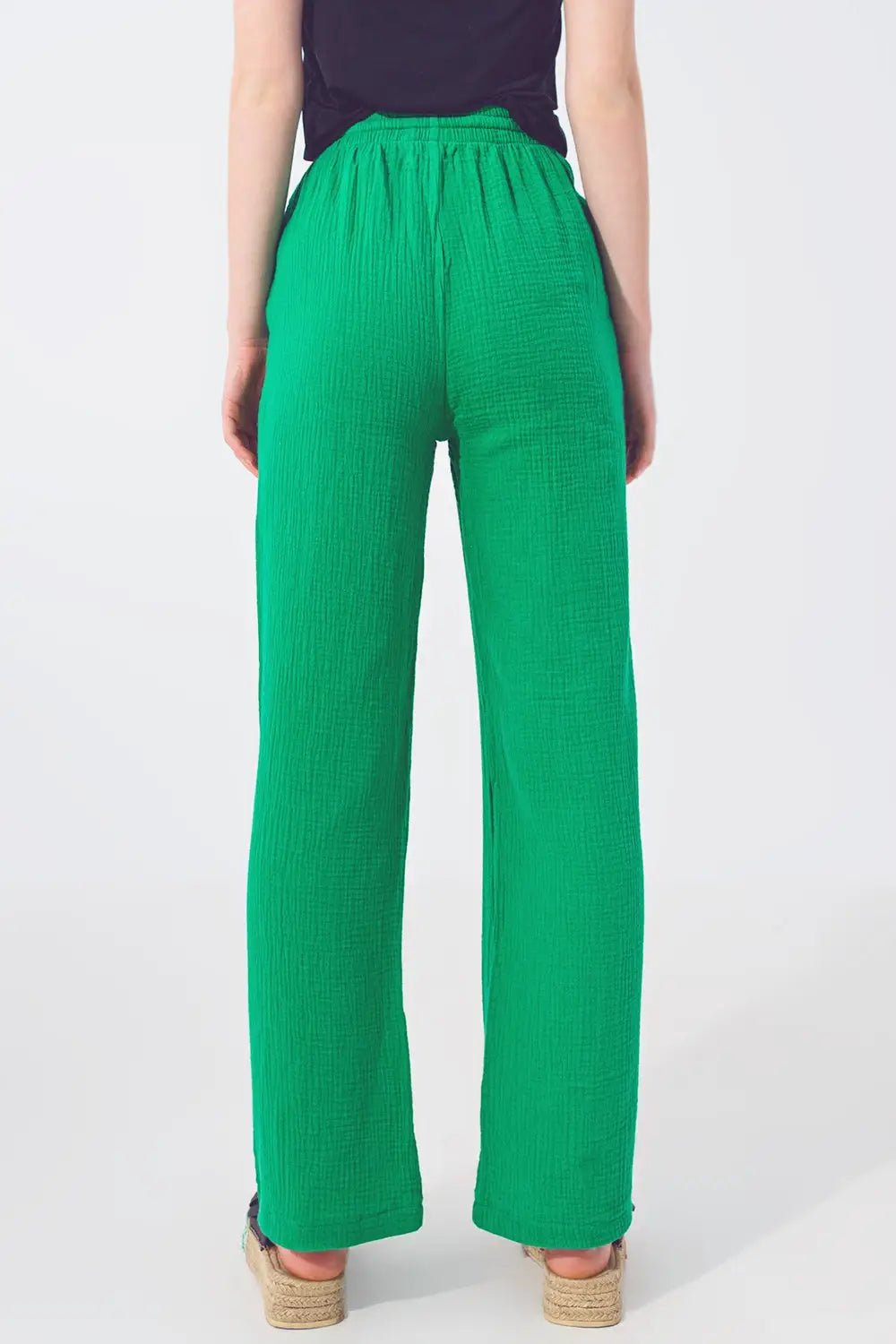 Textured Loose Fit Pants in Green - Pants