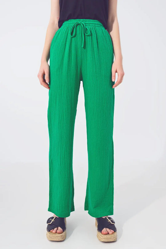 Textured Loose Fit Pants in Green - Pants