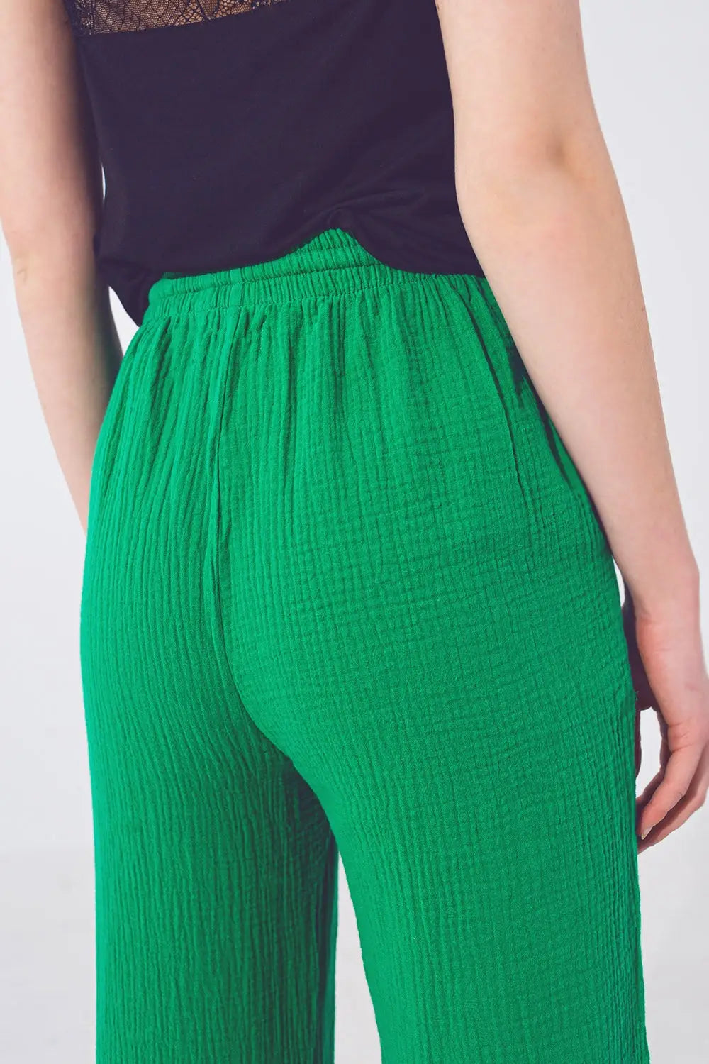 Textured Loose Fit Pants in Green - Pants