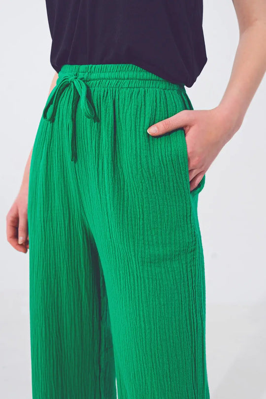 Textured Loose Fit Pants in Green - Pants