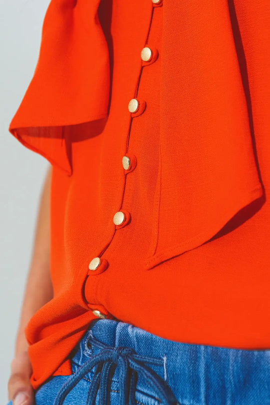 Halter Neck Top with Button Details in Orange - Shirts Tops