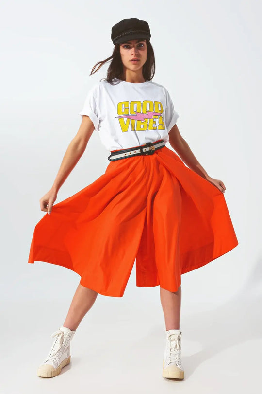 A-line skirt with elastic waist band in Orange - Pants