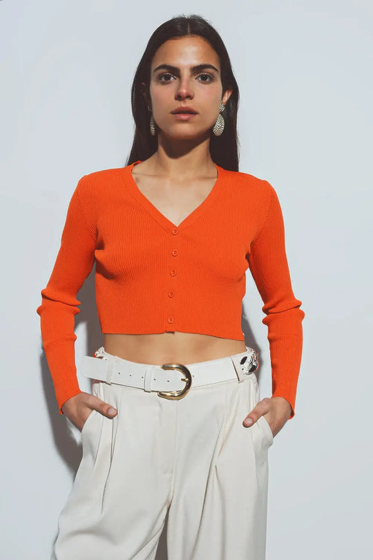 short ribbed cardigan in orange - Cardigans