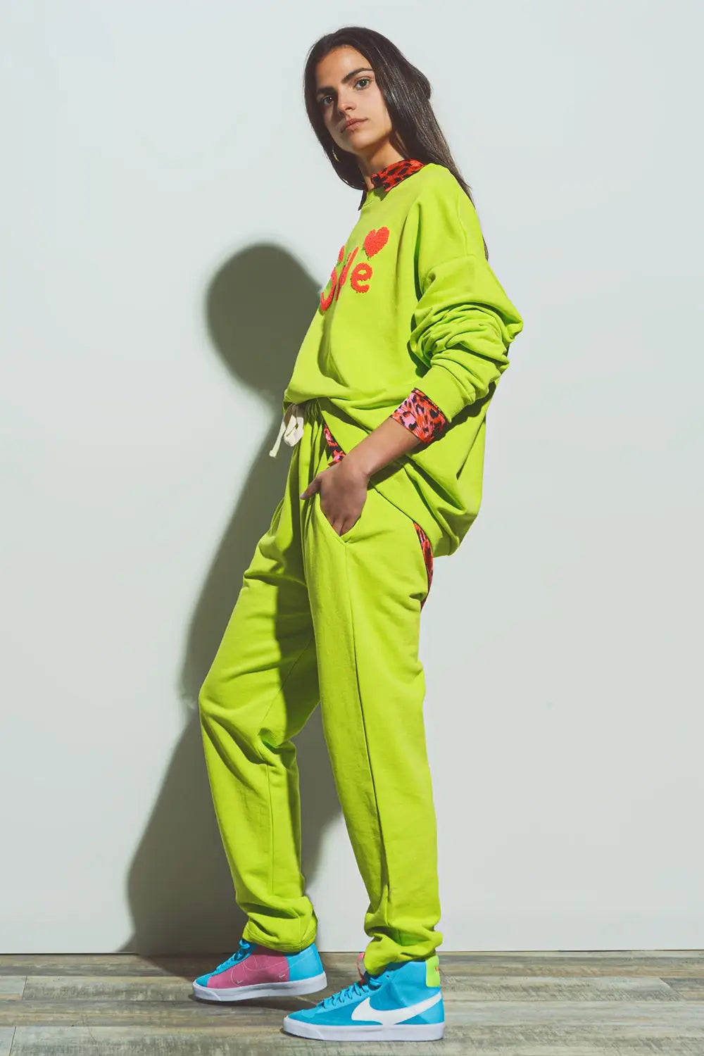 Oversized Jogger with Tie Waist in lime - GREEN / ONE - Pants
