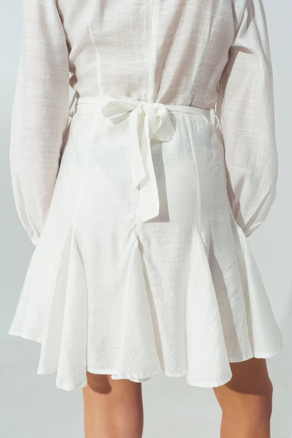 Ruffle V Neck Dress in White - Dresses