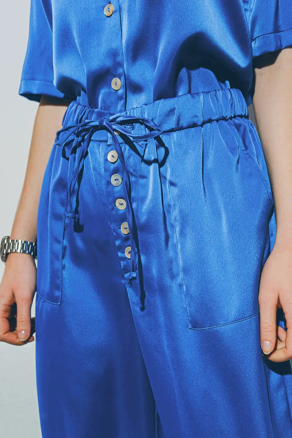 Satin Cropped Pants in Blue - Pants