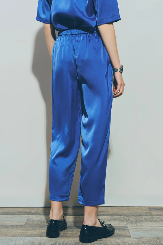 Satin Cropped Pants in Blue - Pants