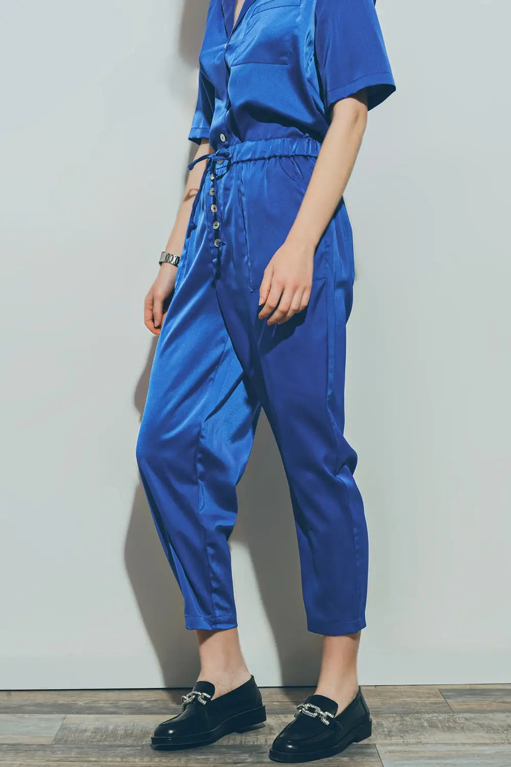 Satin Cropped Pants in Blue - Pants
