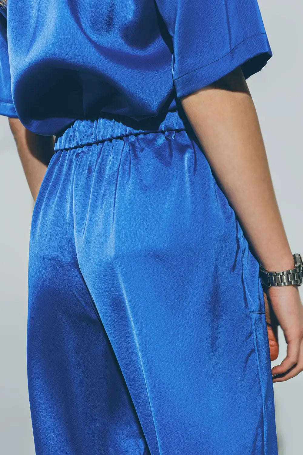 Satin Cropped Pants in Blue - Pants