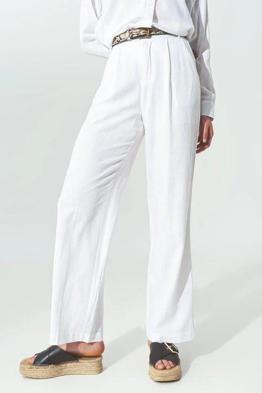 Wide-legged pants in light cotton fabric in white - Pants