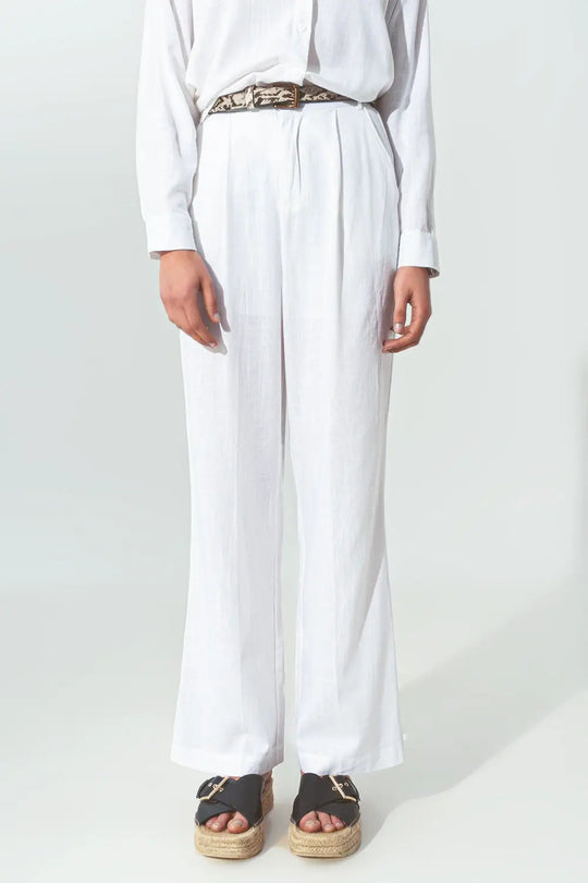 Wide-legged pants in light cotton fabric in white - Pants
