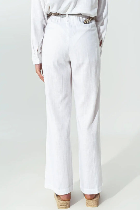 Wide-legged pants in light cotton fabric in white - Pants