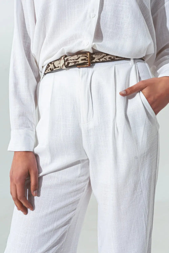 Wide-legged pants in light cotton fabric in white - Pants