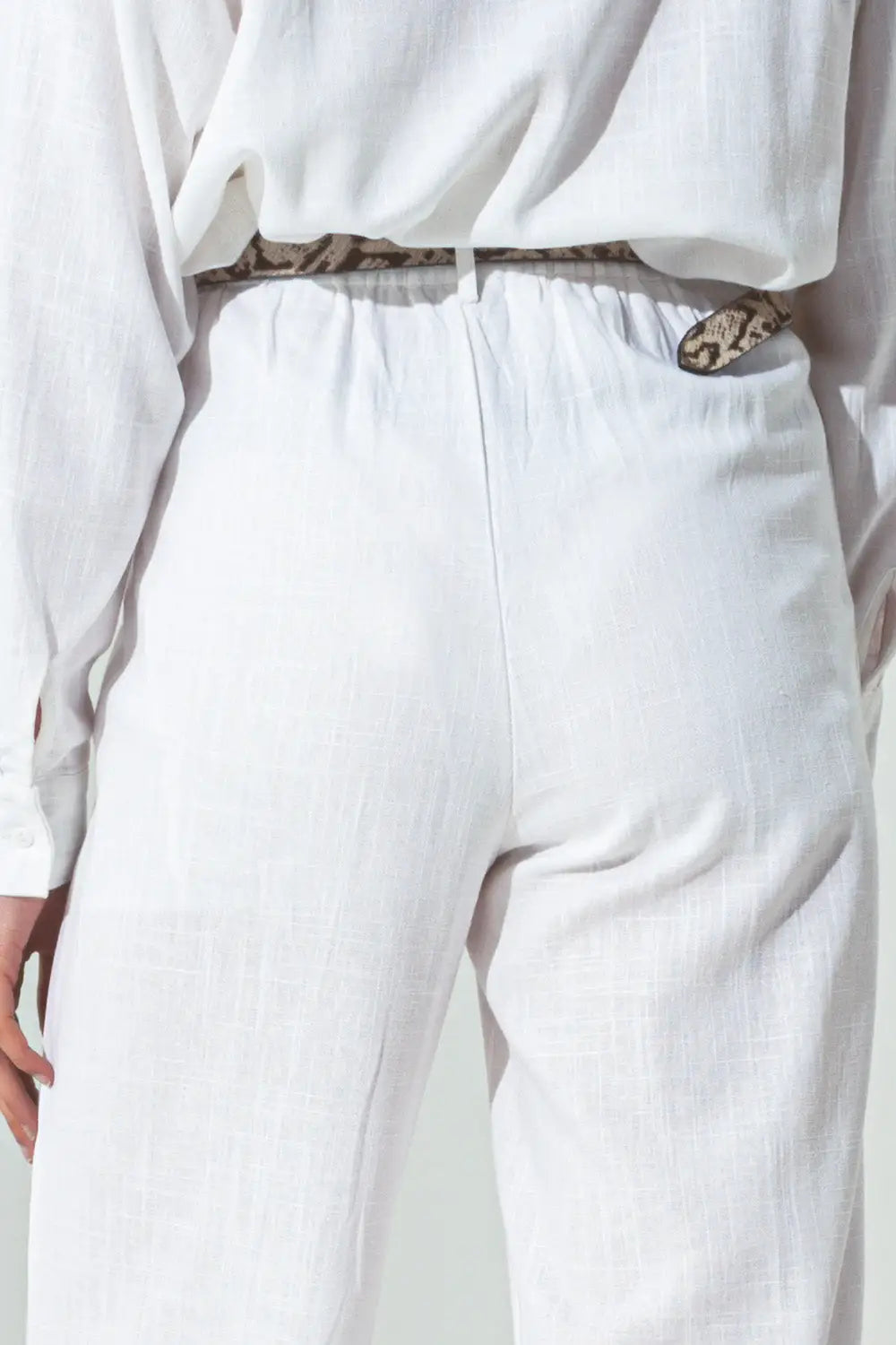 Wide-legged pants in light cotton fabric in white - Pants