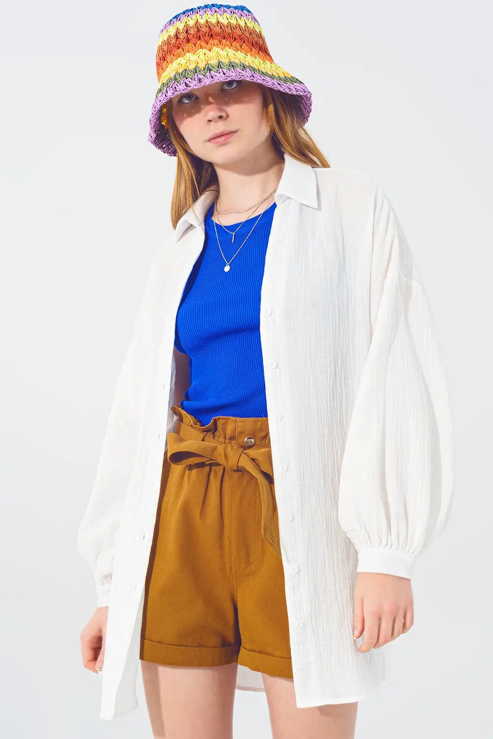 Textured Loose Shirt in White - Shirts