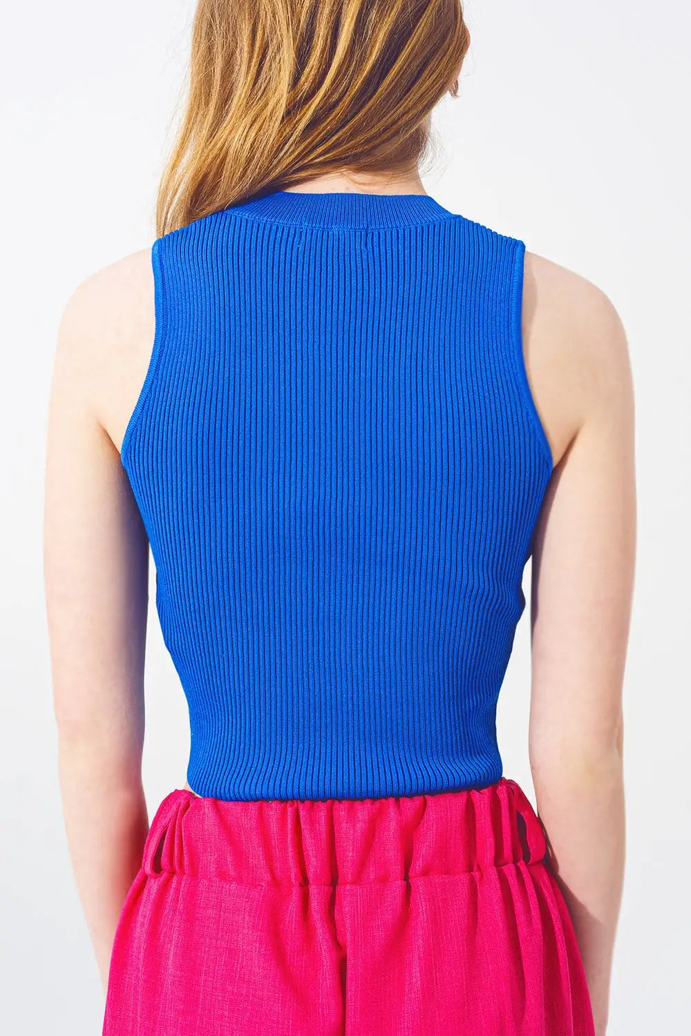 Blue Sleeveless Cropped Thin Sweater - Sweaters