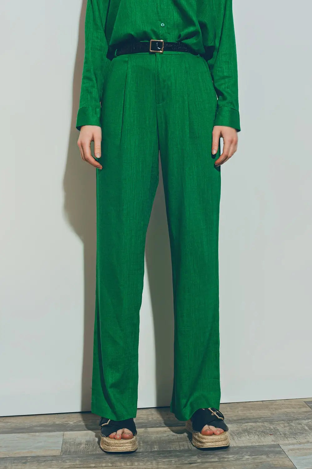 Wide-legged pants in light cotton fabric in green - Pants
