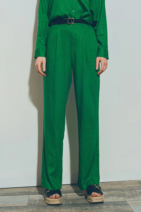 Wide-legged pants in light cotton fabric in green - Pants