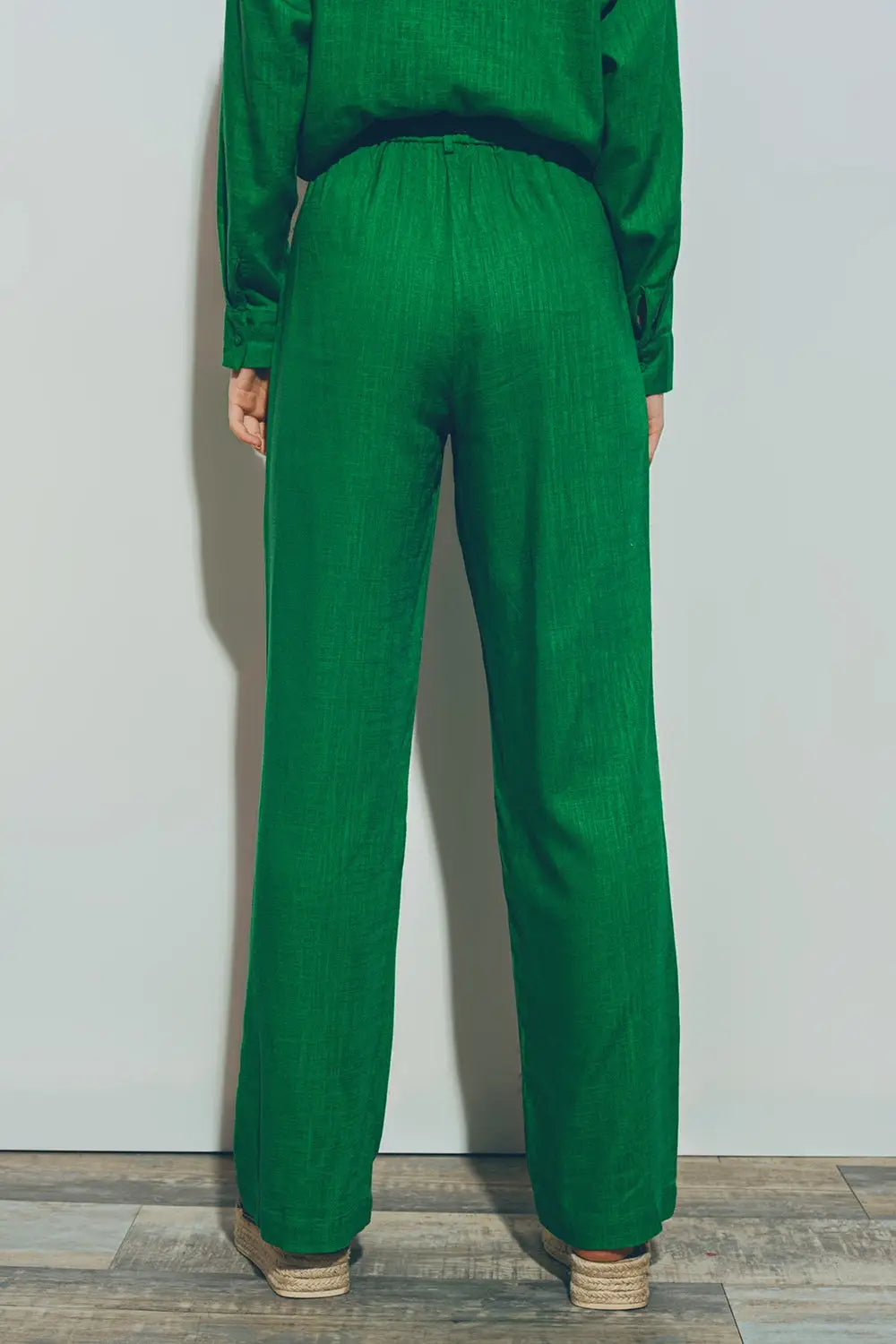 Wide-legged pants in light cotton fabric in green - Pants