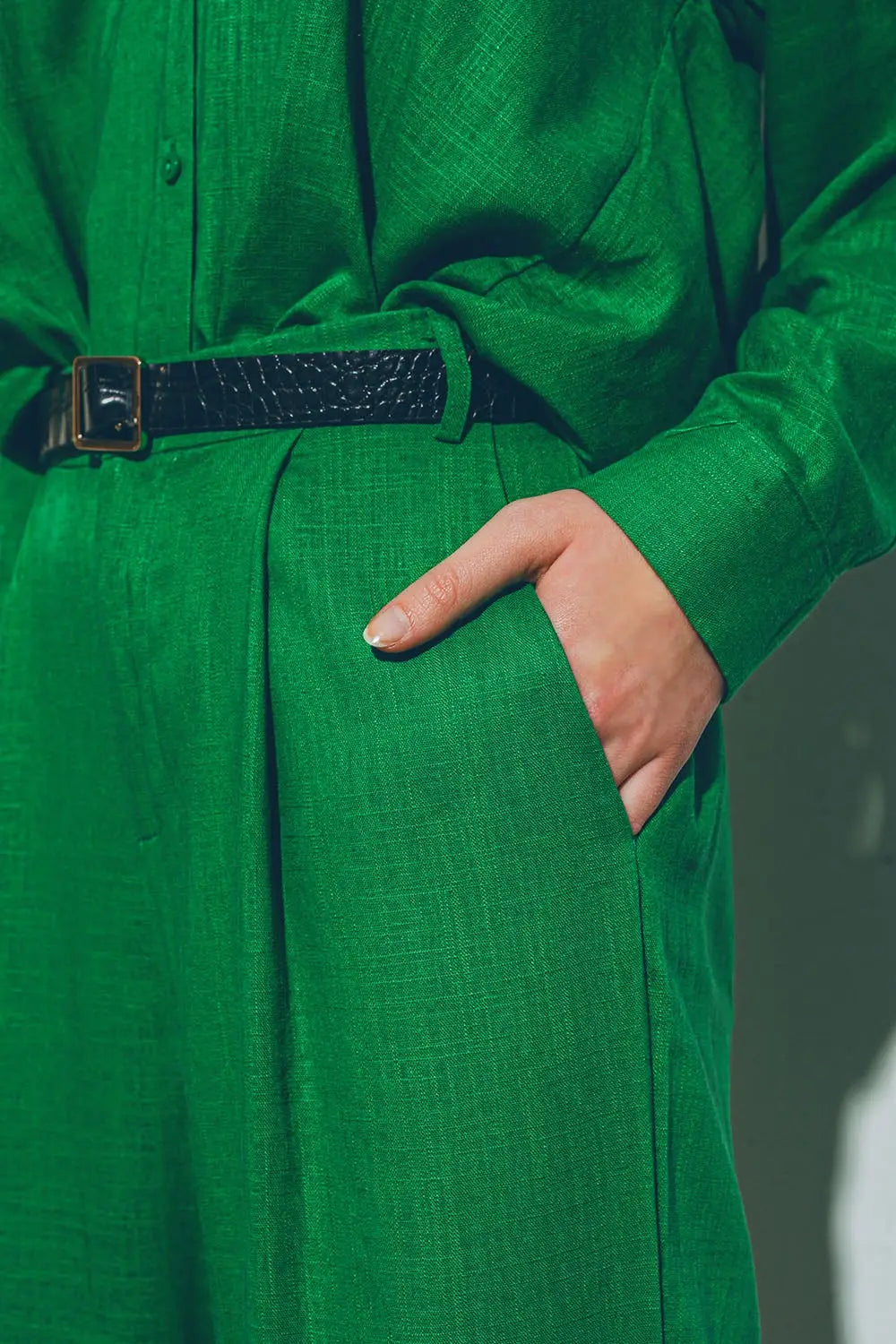 Wide-legged pants in light cotton fabric in green - Pants