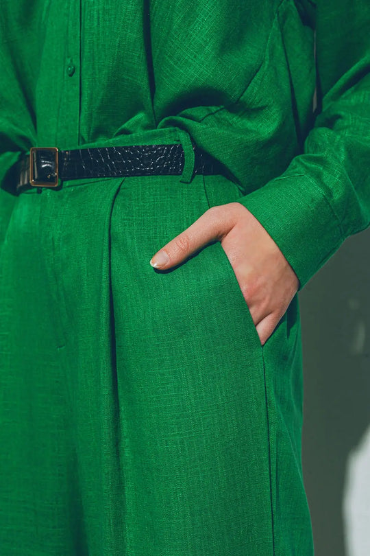 Wide-legged pants in light cotton fabric in green - Pants