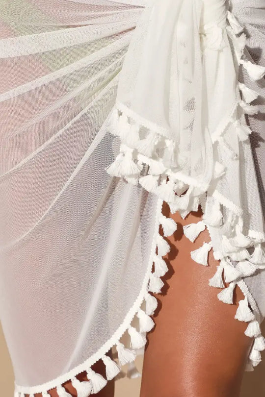 SOLID SARONG WITH TASSELS - Cover Ups