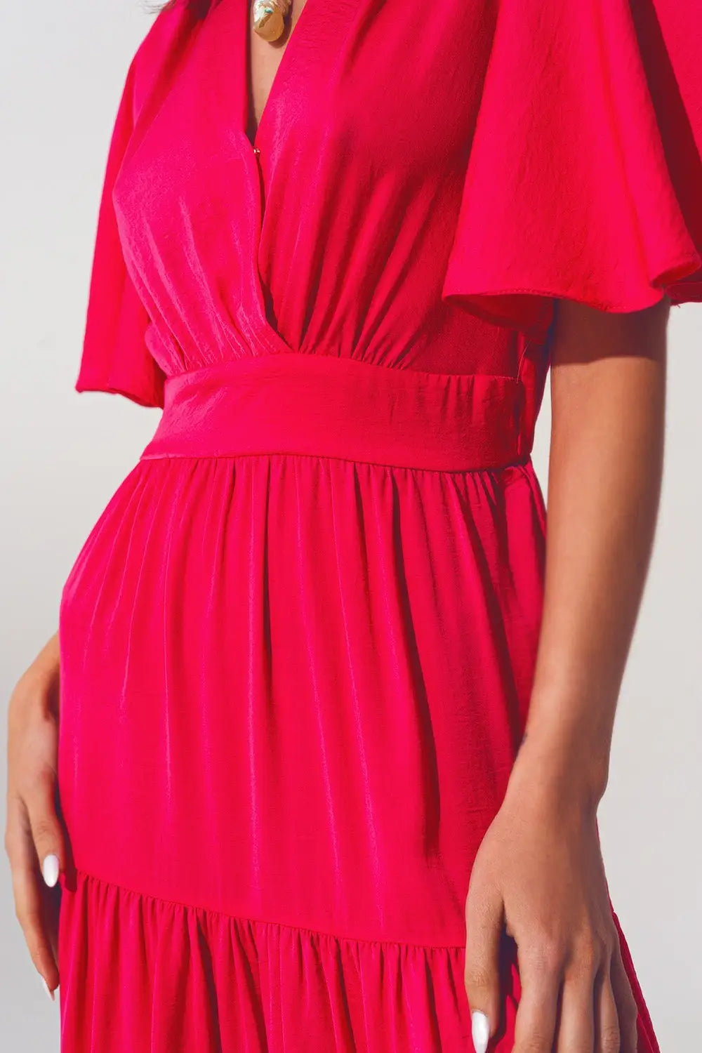 Smock V Neck Maxi Dress in fucsia - Dresses