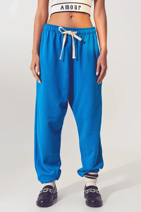 Oversized Jogger with Tie Waist in Blue - BLUE / ONE - Pants