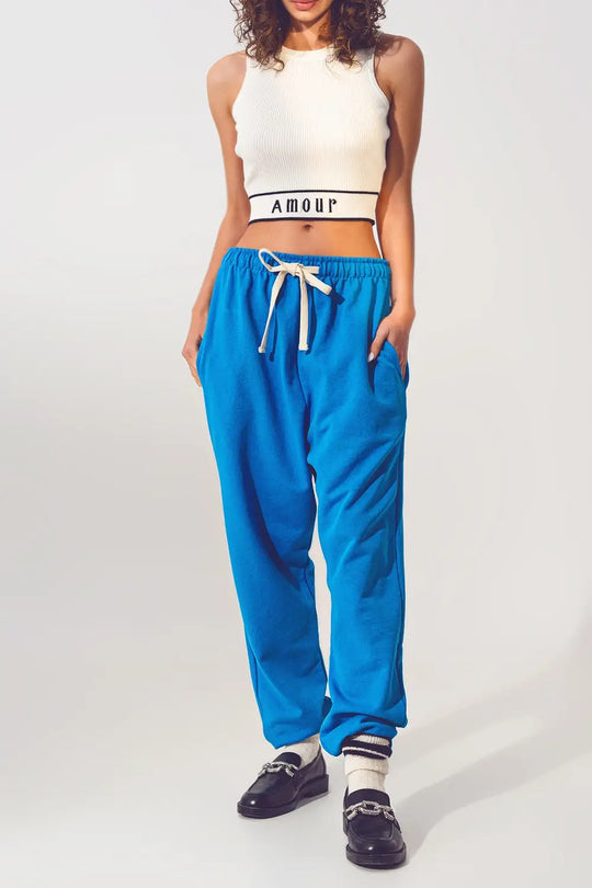 Oversized Jogger with Tie Waist in Blue - BLUE / ONE - Pants