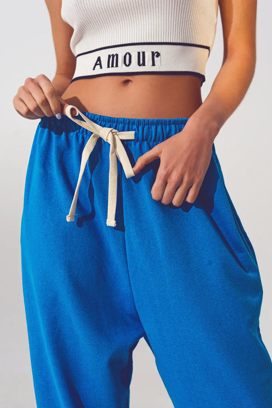 Oversized Jogger with Tie Waist in Blue - BLUE / ONE - Pants