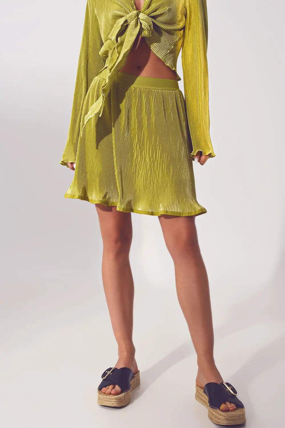 Pleated Short Skirt in Green - Skirts