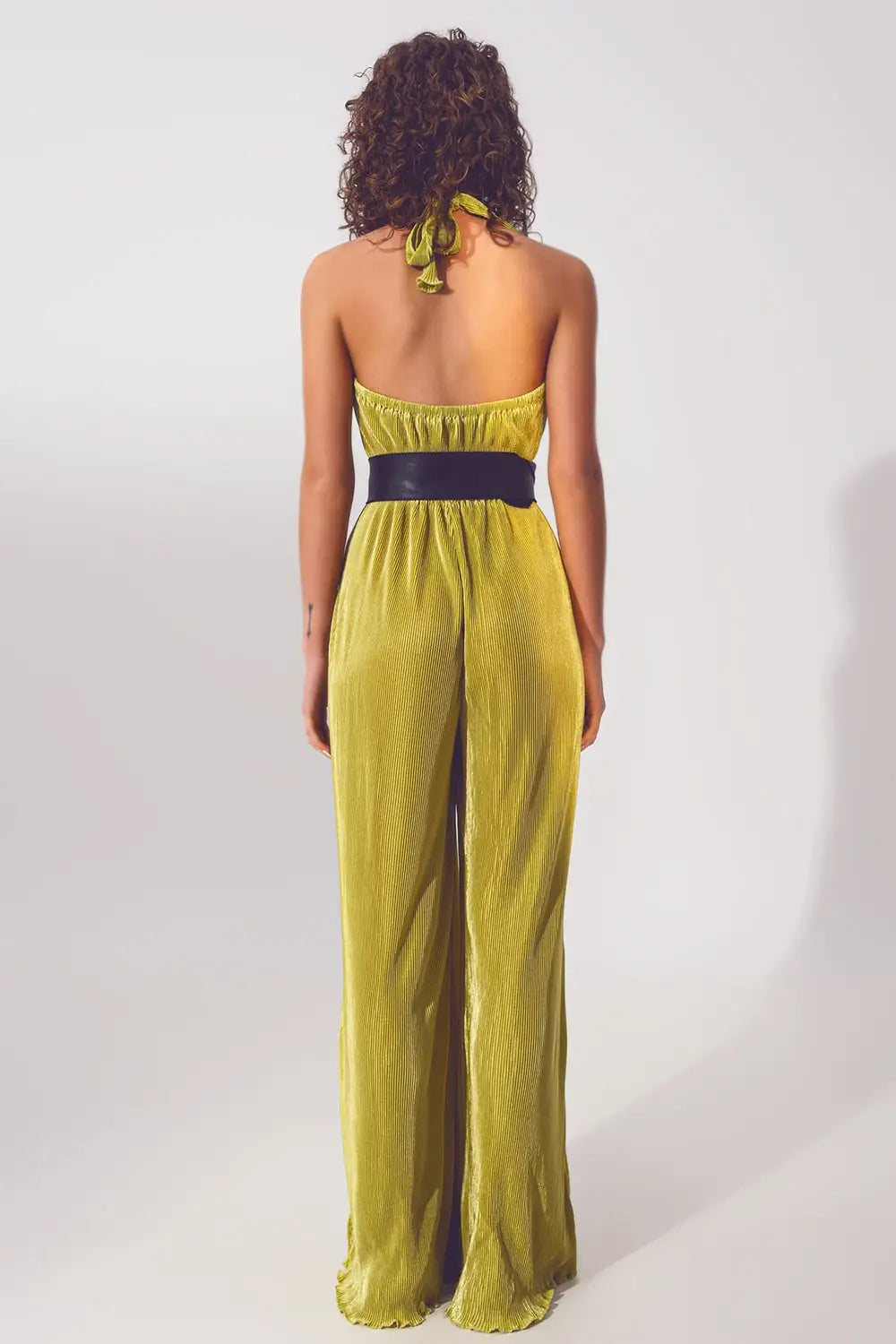 Satin Halter Neck pleated maxi jumpsuit in Green - Jumpsuits