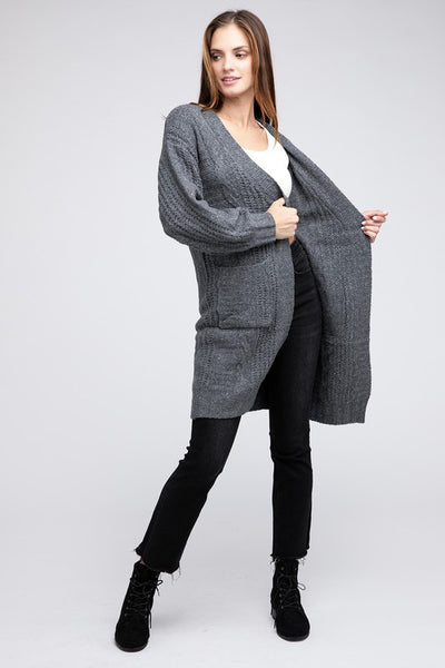 Knitted Open Front Cardigan With Pockets *10 Colors