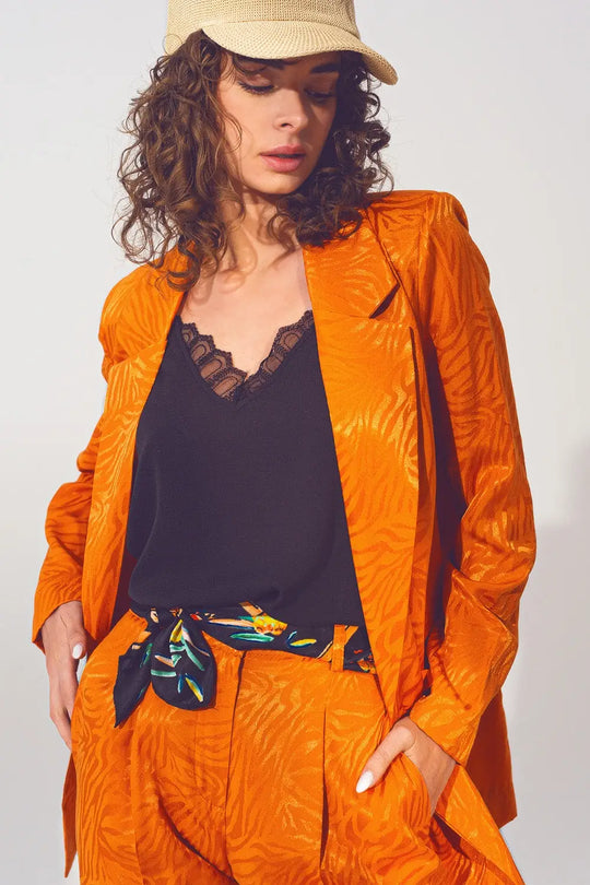 Oversized Zebra Print Blazer in Orange - Jackets