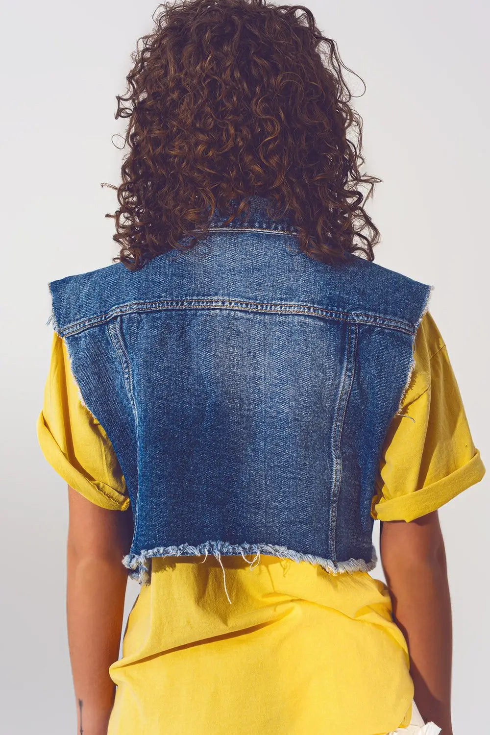 Cropped Studded Denim Vest in Blue - Jackets