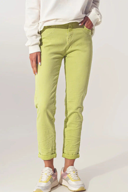 Wrinkled Skinny Jeans in Lime Green - Colored Jeans