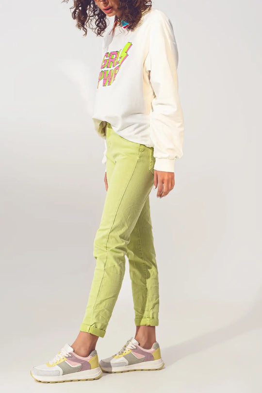Wrinkled Skinny Jeans in Lime Green - Colored Jeans